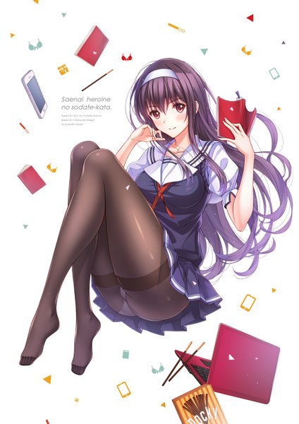 Anime picture 2091x2958 with saenai heroine no sodatekata a-1 pictures kasumigaoka utaha ltt challenger single long hair tall image looking at viewer blush highres light erotic red eyes purple hair pantyshot legs girl skirt uniform underwear panties