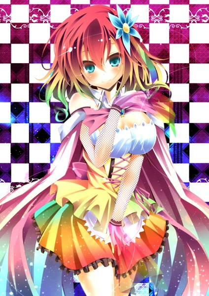 Anime picture 1447x2046 with no game no life madhouse stephanie dora jijii48 single tall image looking at viewer blush fringe short hair breasts blue eyes light erotic smile large breasts standing multicolored hair girl dress frills