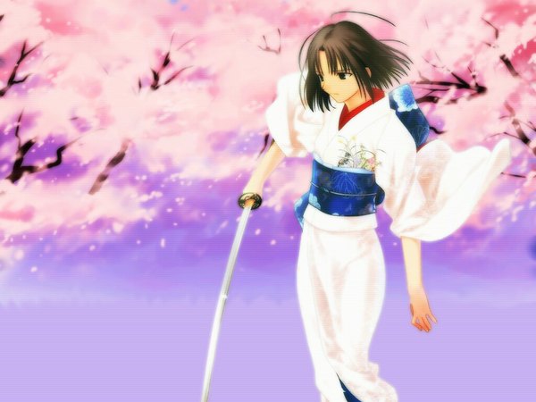 Anime picture 1024x768 with kara no kyoukai type-moon ryougi shiki sword tagme
