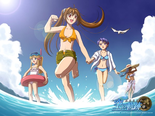 Anime picture 1280x960 with eiyuu densetsu falcom (studio) estelle bright klose rinz tita russell scherazard harvey summer swimsuit bikini