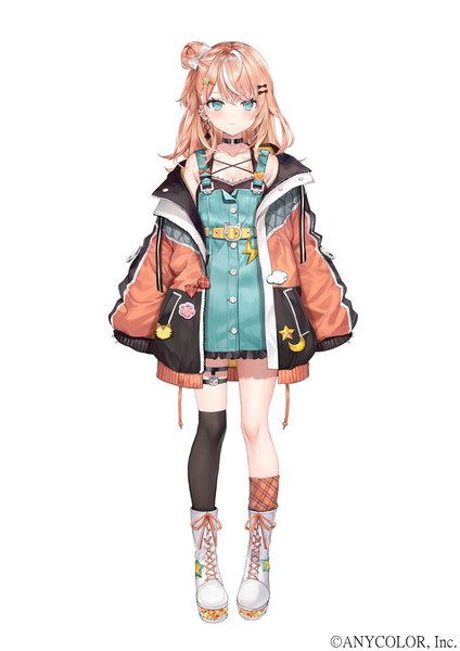 Anime picture 707x1000 with virtual youtuber nijisanji igarashi rika momoko (momopoco) single long hair tall image looking at viewer fringe blue eyes simple background hair between eyes standing white background full body multicolored hair orange hair off shoulder open jacket official art