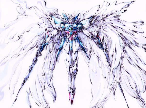 Anime picture 1500x1115 with mobile suit gundam sunrise (studio) charmal (pixiv) white background wings mecha