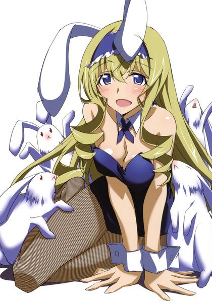 Anime picture 2835x4045 with infinite stratos 8bit cecilia orcott long hair tall image blush highres open mouth blue eyes light erotic simple background blonde hair white background bunny ears drill hair girl hairband bunnysuit bunny