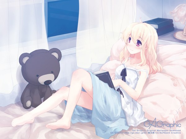 Anime picture 1280x960 with gagraphic yukitarou (awamori) blush girl bed