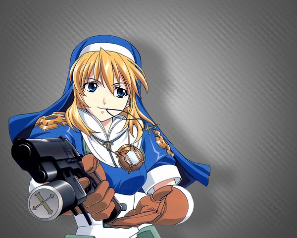 Anime picture 1280x1024 with chrono crusade gonzo rosette christopher grey background nun gun