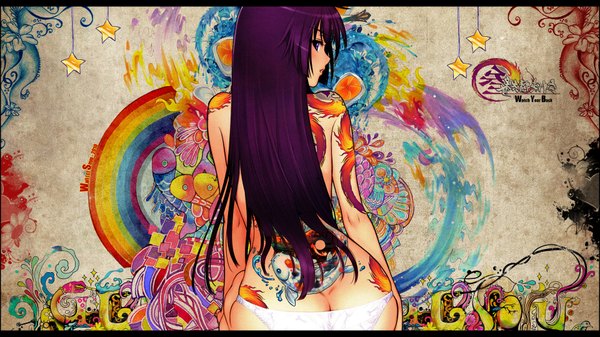 Anime-Bild 1920x1080 mit bakemonogatari shaft (studio) monogatari (series) senjougahara hitagi tony taka snyp (r0pyns) long hair highres light erotic wide image ass abstract underwear panties