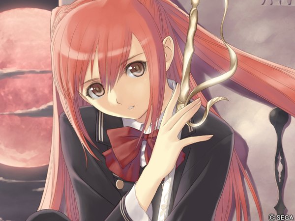 Anime picture 1280x960 with shining (series) shining wind tony taka long hair looking at viewer brown eyes red hair girl weapon sword