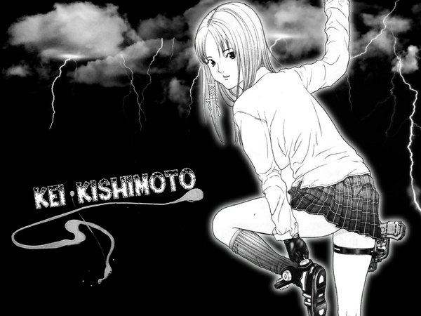 Anime picture 1024x768 with gantz gonzo kishimoto kei black background monochrome girl