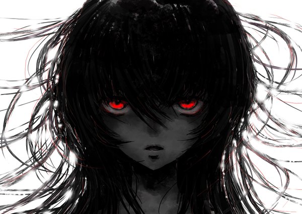 Anime picture 3380x2400 with original daisy (invisibleworld) single long hair looking at viewer highres open mouth black hair red eyes absurdres face girl