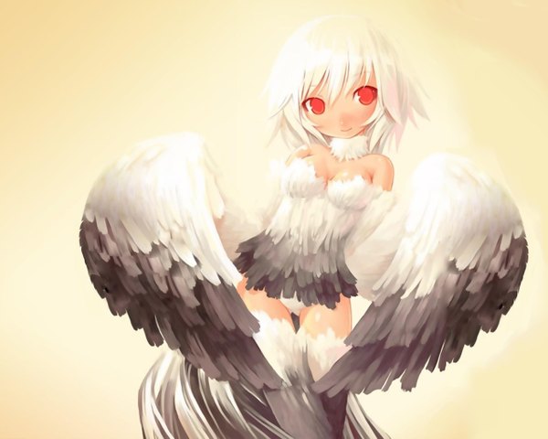Anime picture 1280x1024 with shigatake red eyes soft beauty wings tagme