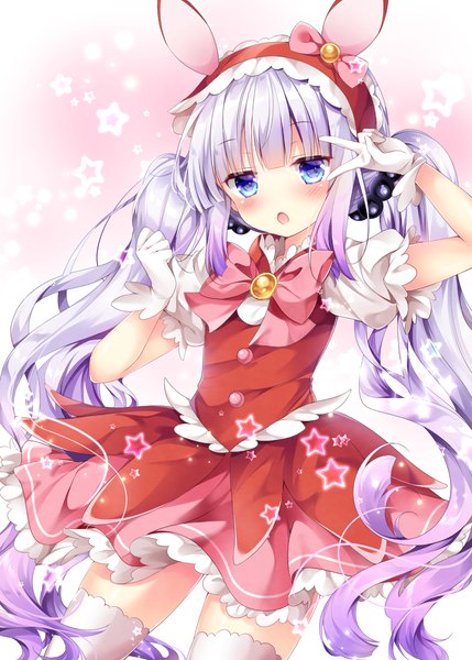 Anime-Bild 1200x1678 mit kobayashi-san chi no maidragon kyoto animation kanna kamui nogi takayoshi single tall image looking at viewer blush fringe open mouth blue eyes twintails animal ears payot silver hair purple hair blunt bangs very long hair :o bunny ears