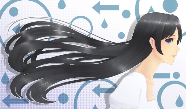 Anime picture 1200x706 with original bounin single long hair blue eyes black hair wide image profile girl