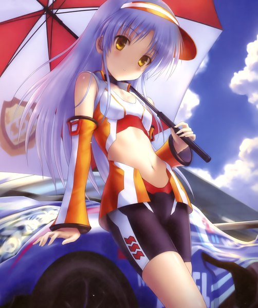 Anime picture 2104x2515 with angel beats! key (studio) tachibana kanade goto p single long hair tall image blush highres bare shoulders yellow eyes sky cloud (clouds) white hair scan official art midriff girl navel detached sleeves